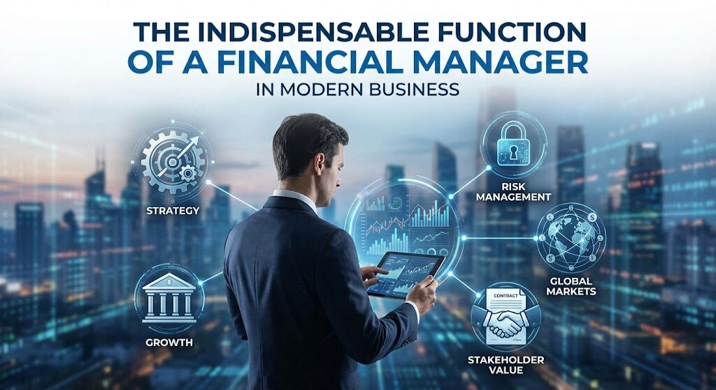 Financial manager analyzing complex data and corporate spreadsheets
