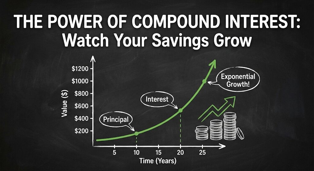 Exponential growth chart representing compound interest over time