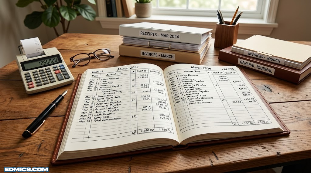 Double-entry bookkeeping ledger and accounting records